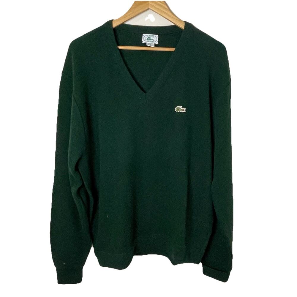 VTG 70s Lacoste Dark Green V-Neck Sweater Men XL Ivy League Preppy Academia